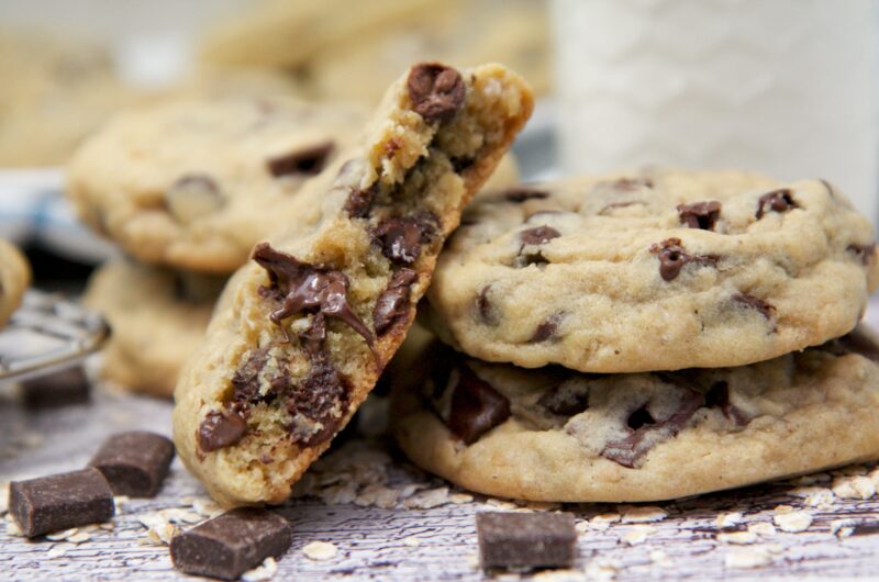 Just Two Perfect Chocolate Chip Cookies –Golden and slightly crisp around the edges, yet wonderfully dense and butteryat the center. These cookies are thick enough to sink your teeth into,delivering a satisfying bite with every mouthful. They strike the perfectbalance between crunch and chew, making them an irresistible treat you’ll craveagain and again.